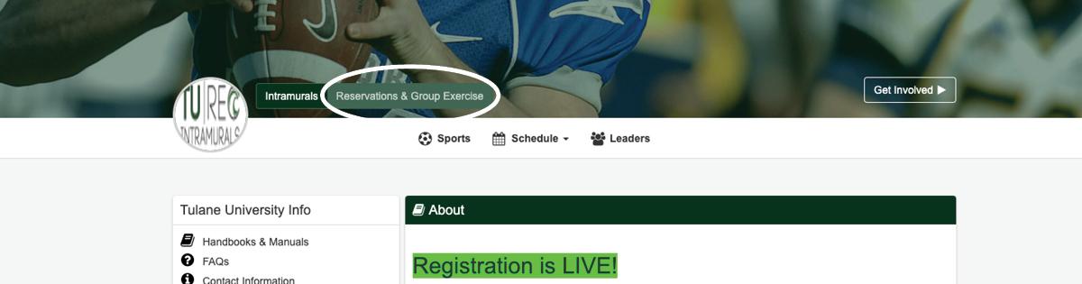 IMLeagues Reservations & Group Exercise Tab